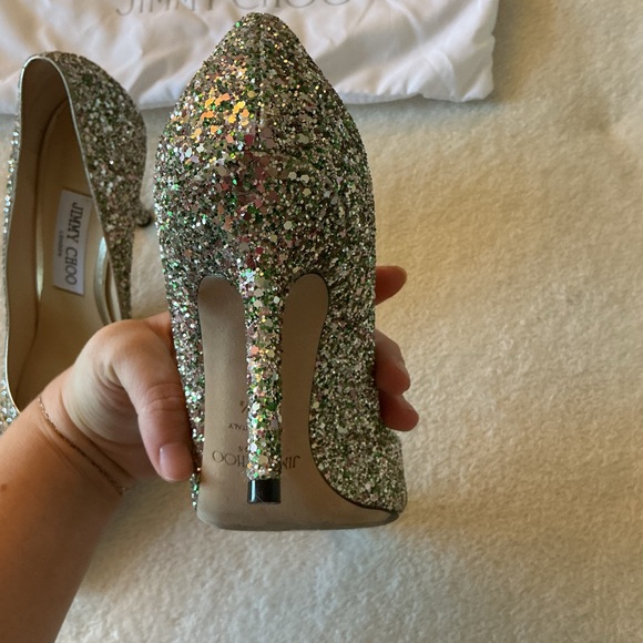 Rare Jimmy Choo Green Saresa 85 Glittered Court Shoes With Crystal Buckle - Picture 9 of 9